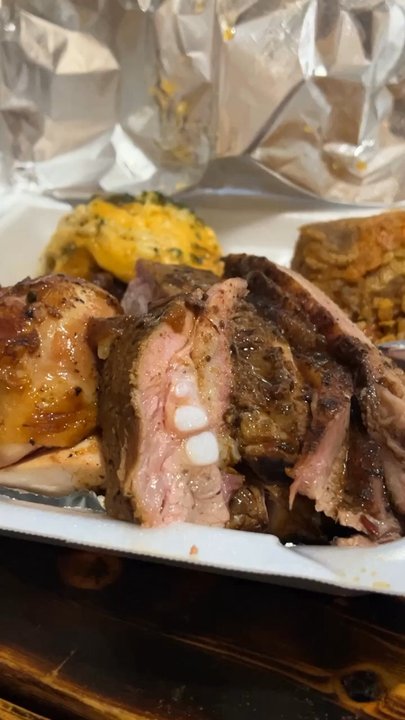 Papa Jack's BBQ - The grand reveal on a 3 meat plate - Barbeque Near Me - Waco, Texas