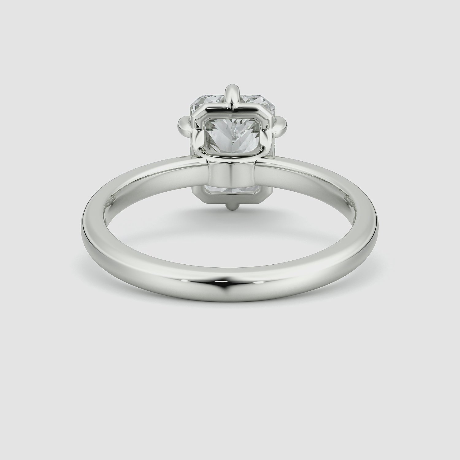 The Signature 6 Prong | Radiant | 18k | White Gold | bandAccent: Plain | bandWidth: large | hiddenHalo: no | diamondOrientation: vertical | caratWeight: other