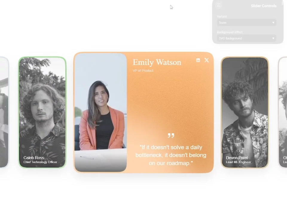 I built a whole component just to showcase another component.I wanted people to actually interact with the Card Carousel before deciding whether to use it, so I built a dedicated property control component for it.What would you use it for: testimonials, team sections, or something else?