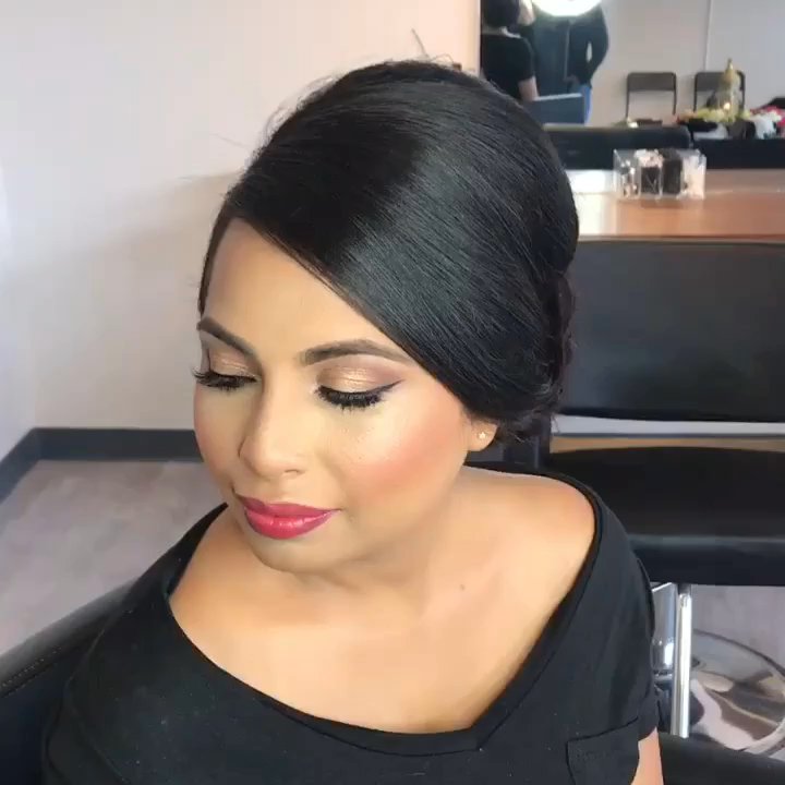 Ishnae & Co - daytime full face with contour, glow, and golden bronze eyes with a curled up do and deep side part. - Makeup Artists Near Me - Dallas, Texas