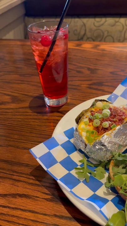 Whiskey Creek - My BBQ Bacon beef burger complimented by a Shirley Temple. - Steakhouses Near Me - Bishop, California