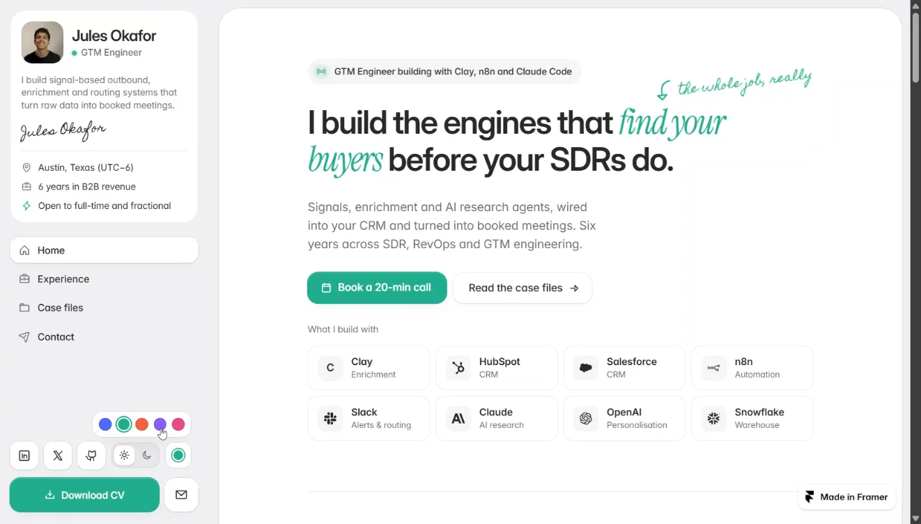 A résumé site for GTM engineers that leads with the numbers you moved. Quota is free.https://quota-gtm.framer.website