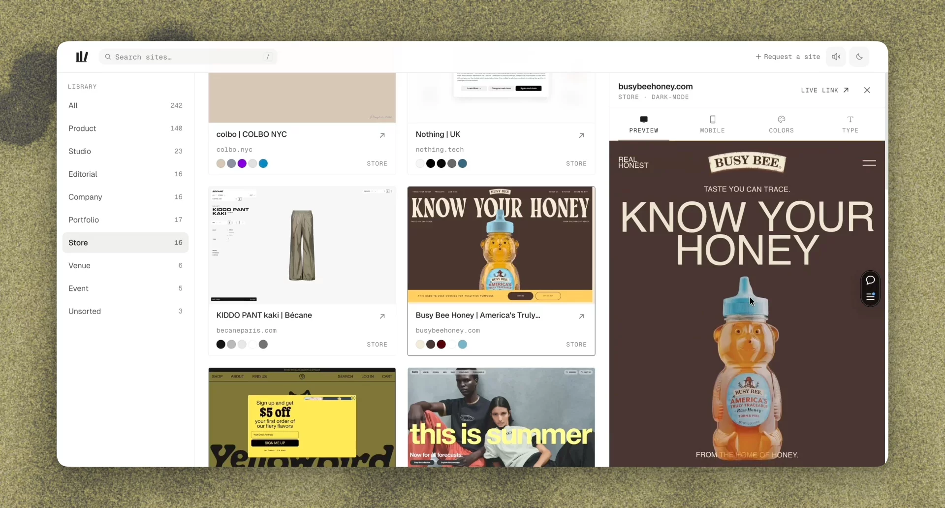 I wanted a better way to keep the things that inspire my work.Not just save a link and forget about it, but have one place to come back to, explore the site, see the type, colors and assets, and find other references when I need them so I built Hitman's Library.I t started as a Google Sheet back in February. Now it’s a visual library for all the good stuff i come across. Save, explore, organize, search, and even request a site to be added.https://hitmanslibrary.xyz