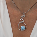 Larimar Sterling Silver Dante Large Pendant Necklace Marahlago Jewelry round Gemstone White Topaz 