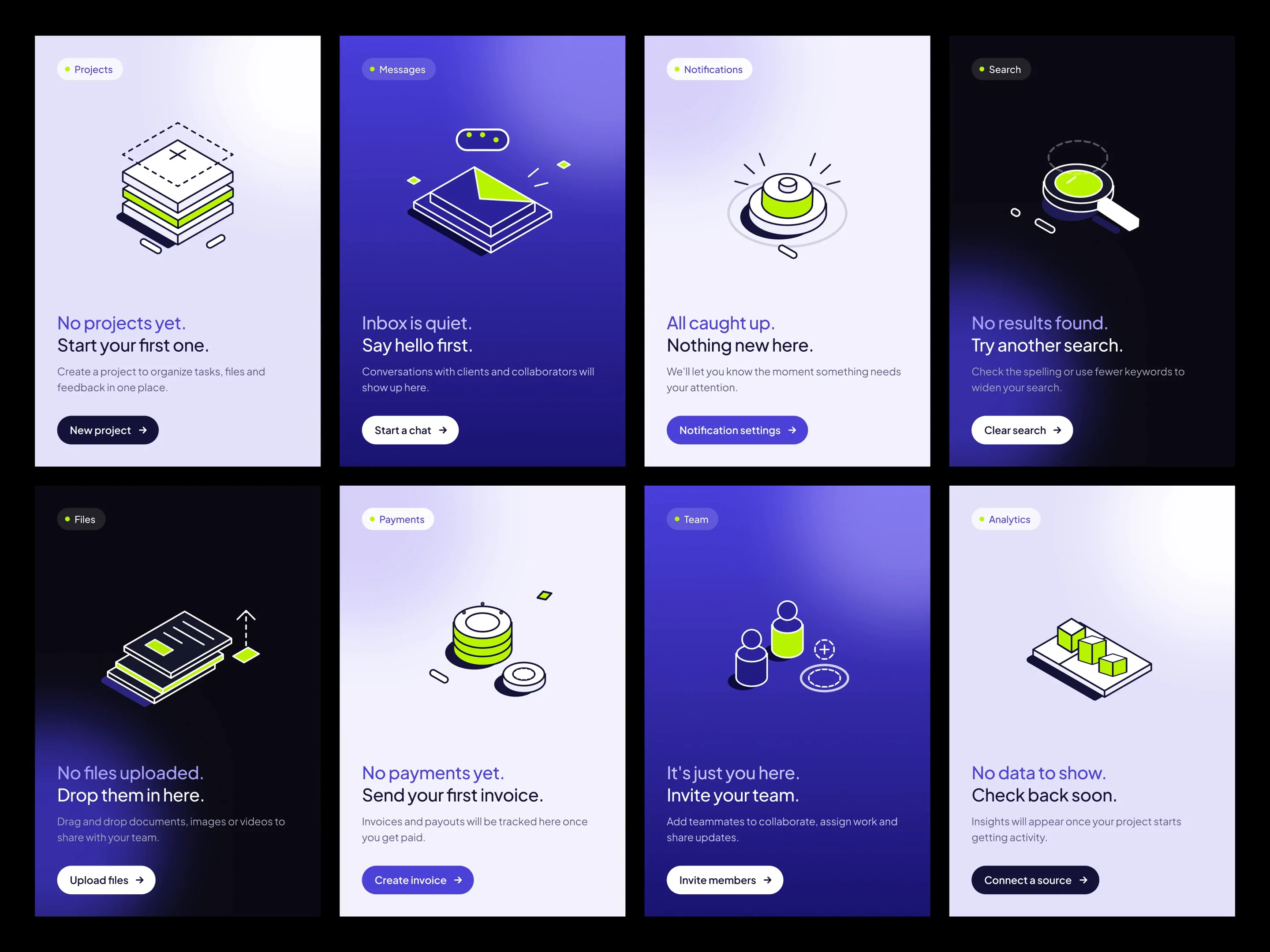 8 Animated bento cards for empty states.