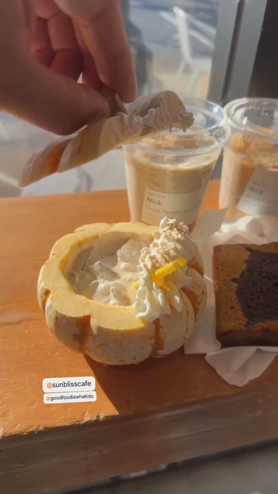 Sunbliss Cafe - Pumpkin drinks in pumpkin bowls - Coffee & Tea Near Me - Anaheim, California