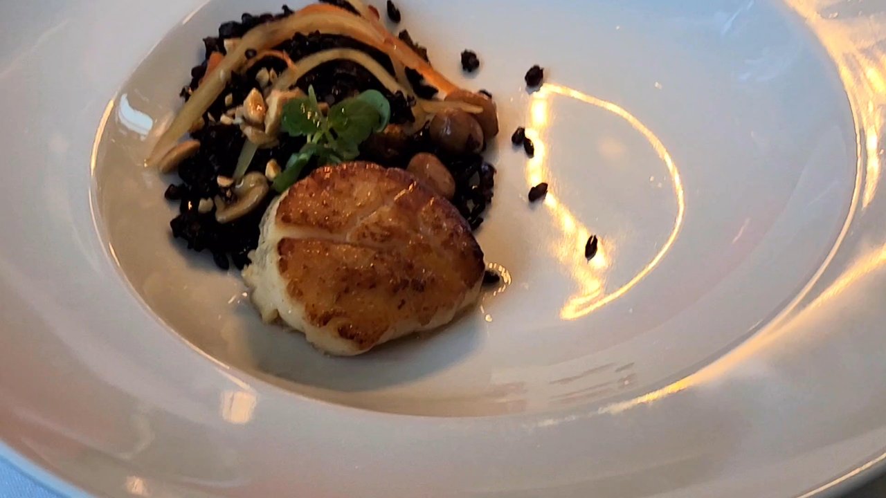 Bacchus - A Bartolotta Restaurant - Seared Sea Scallops with fried black rice - Signature Chef's Tasting Menu - May 17, 2025 - New American Near Me - Milwaukee, Wisconsin