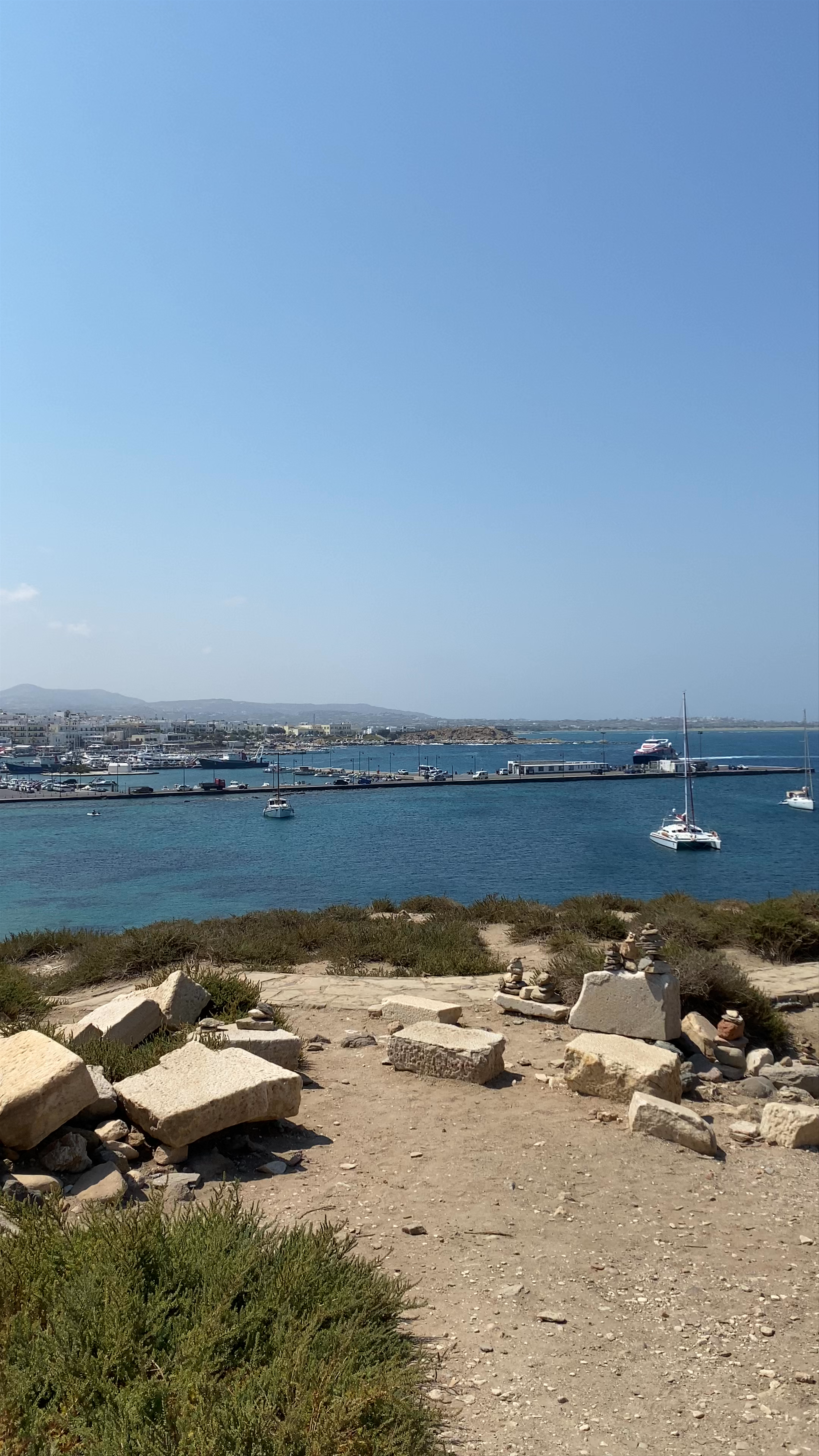 Scenic Coastal Views and Historic Ruins in Naxos, Greece