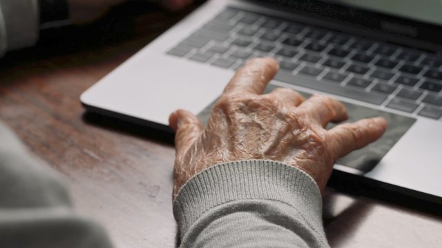 Grandfather and granddaughter browsing on a laptop