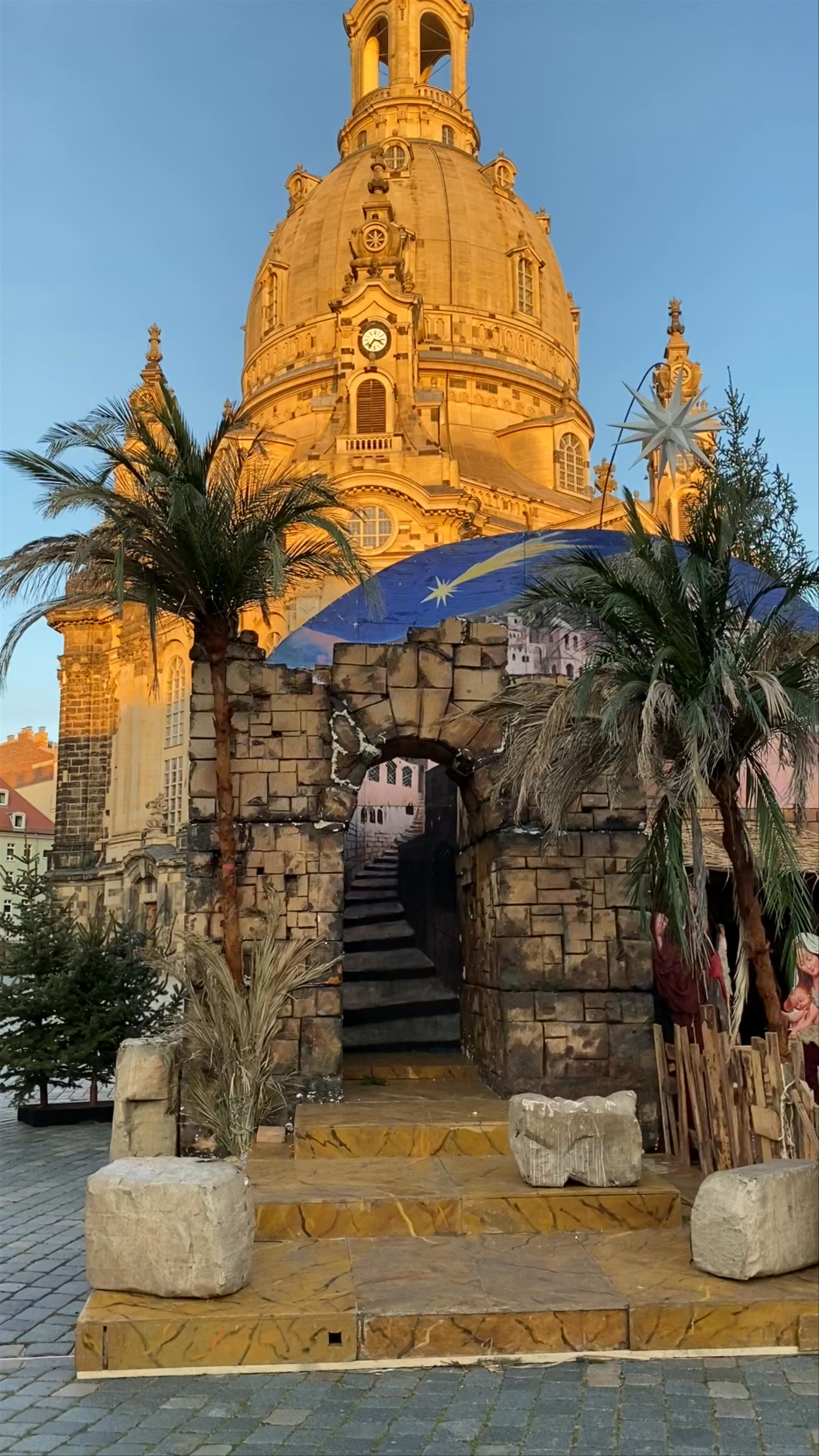 Dresden Frauenkirche Christmas Nativity Scene - Golden Hour Magic