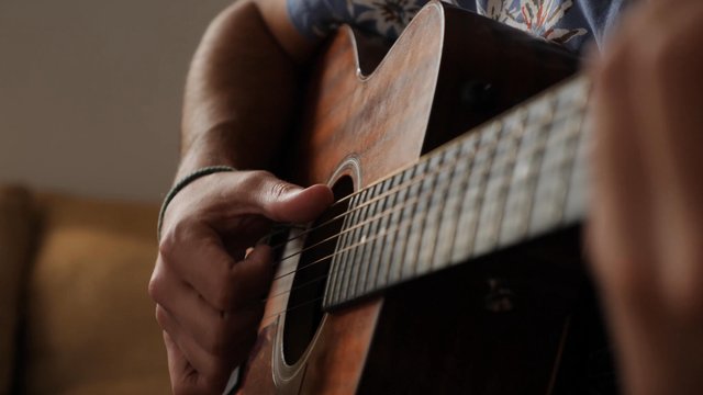 Hand strumming the guitar 