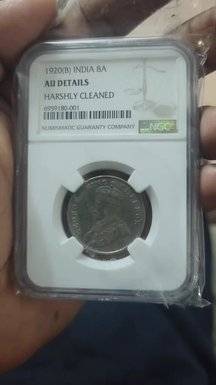 Extremely Rare 1920 8 Anna George V NGC Graded AUNC Details - Harshly Cleaned video
