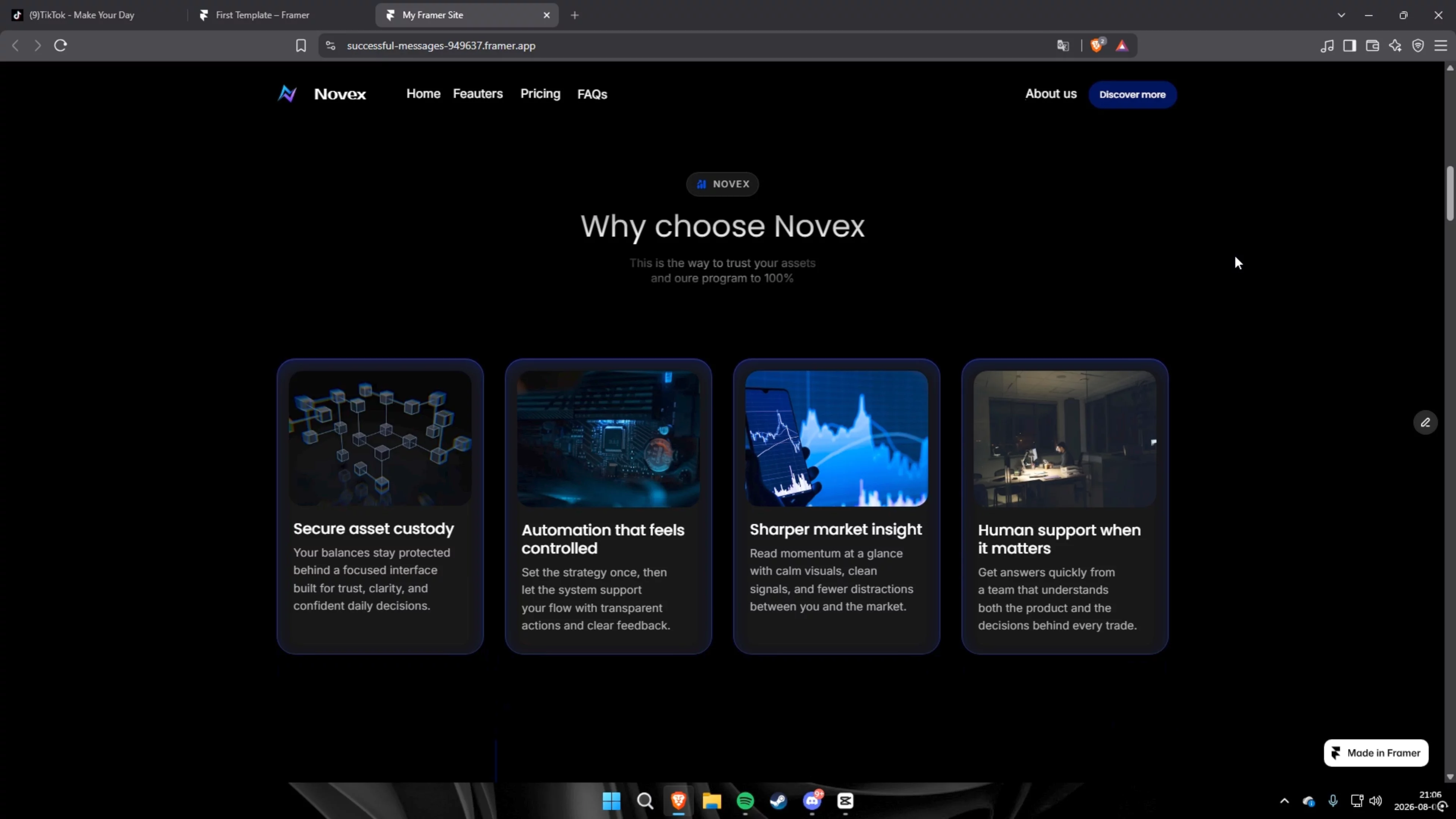 Update #1 🚀Just finished the “Why Choose Novex” section with a clean layout, smooth interactions, and a fully responsive design, for my upcoming Framer template — more updates coming soon. 👀What do you think?