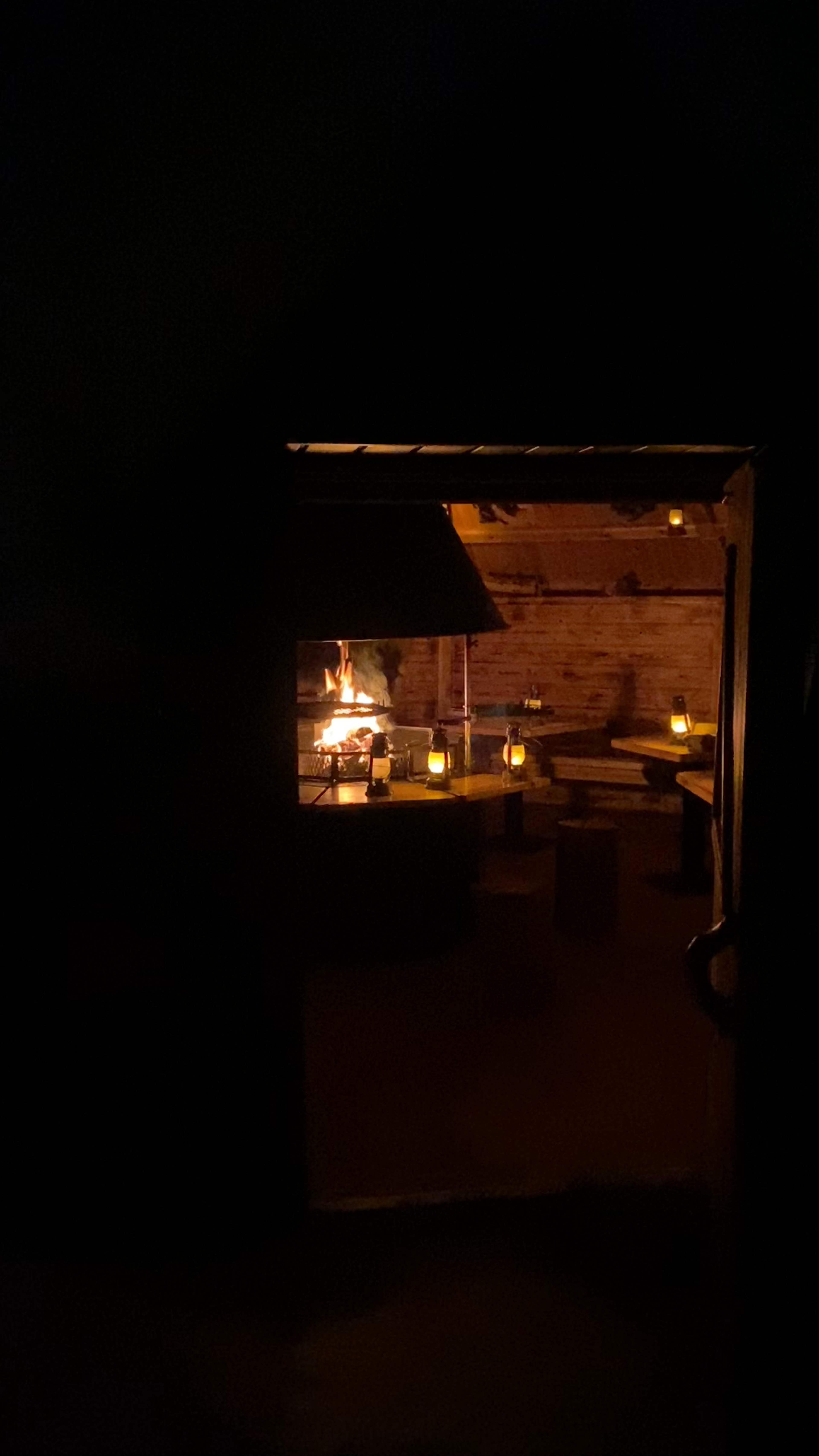 Cozy Nighttime Fire at Kota Restaurant in Lapland