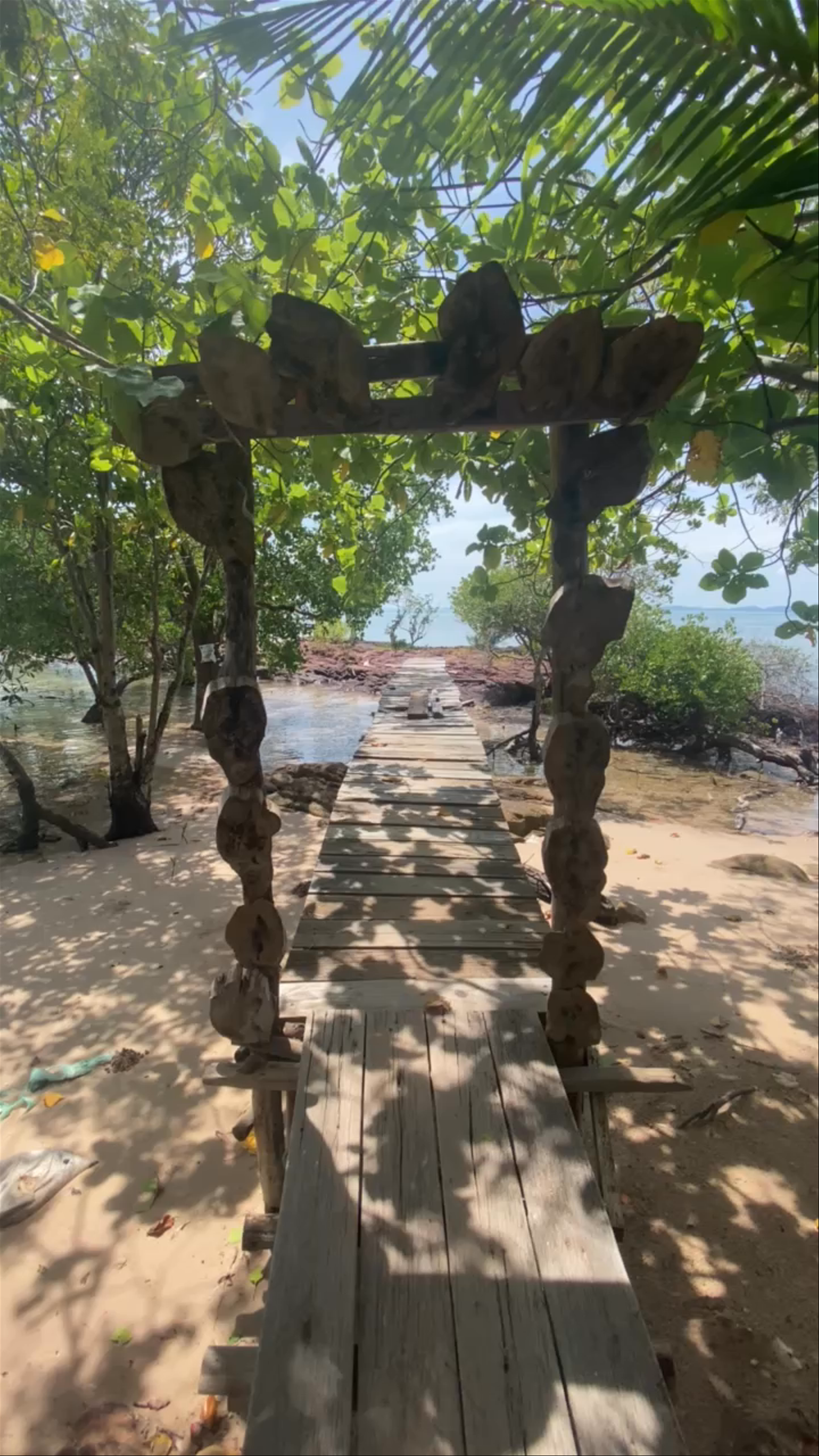 Serene Wooden Boardwalk through Mangroves at Pantai Picisan, Galang Baru