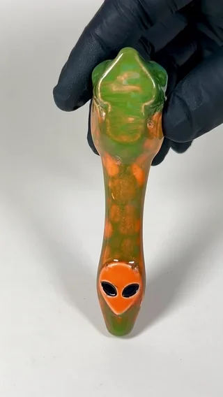 Preview pic of Alien Pipe - 4.5 Inches - Ceramic - Green, Orange and Blue - Free Shipping!