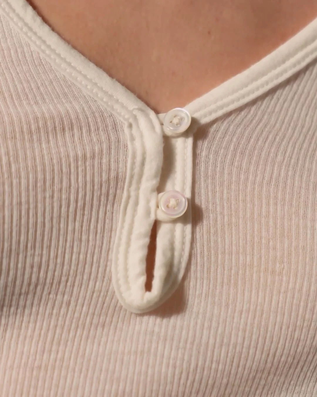Cotton Cashmere Blend Ribbed Henley - Ivory | James Perse Los Angeles