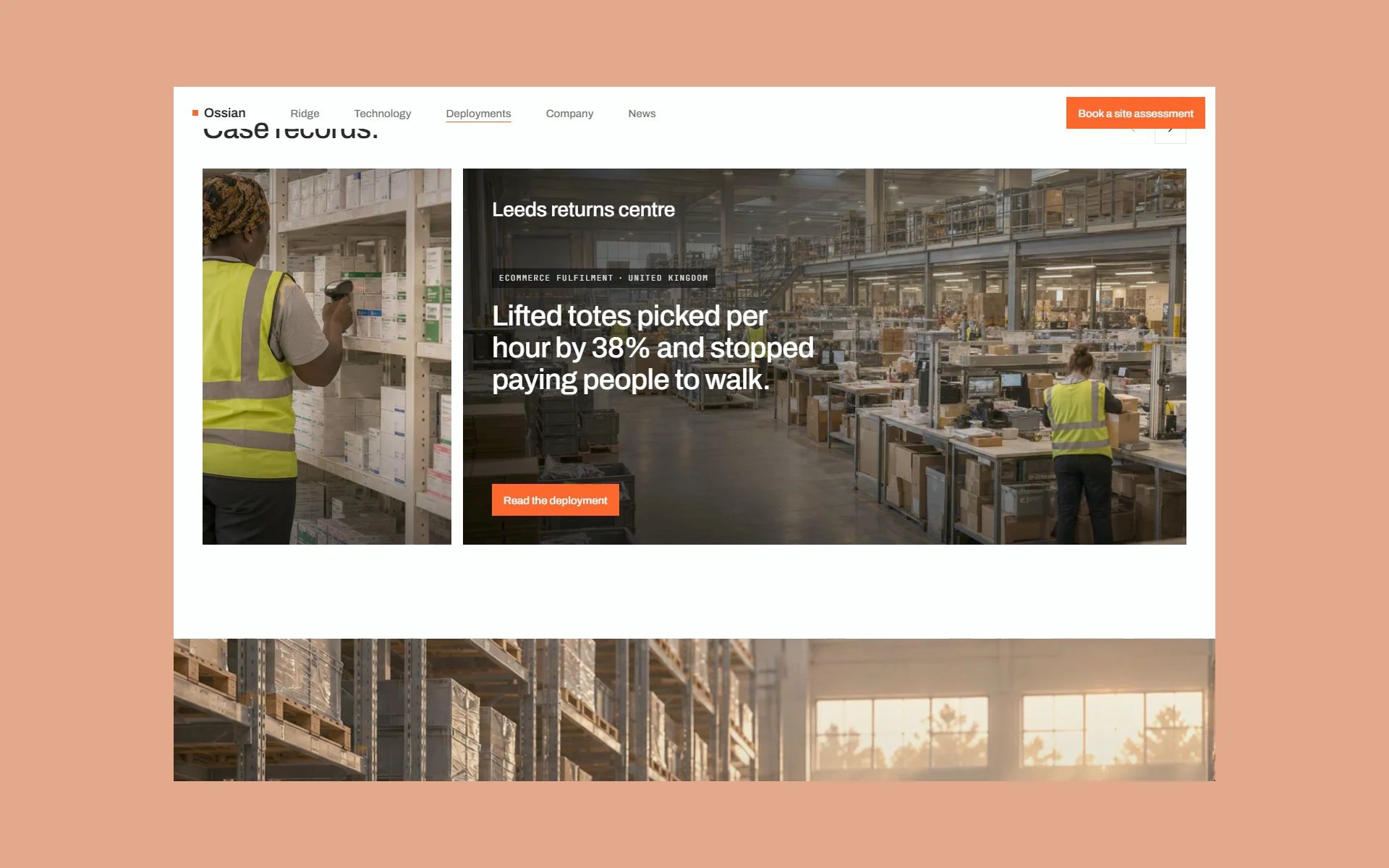 The Deployments page in Ossian brings case studies into an image-led layout, with CMS content you can make your own.Free Framer template