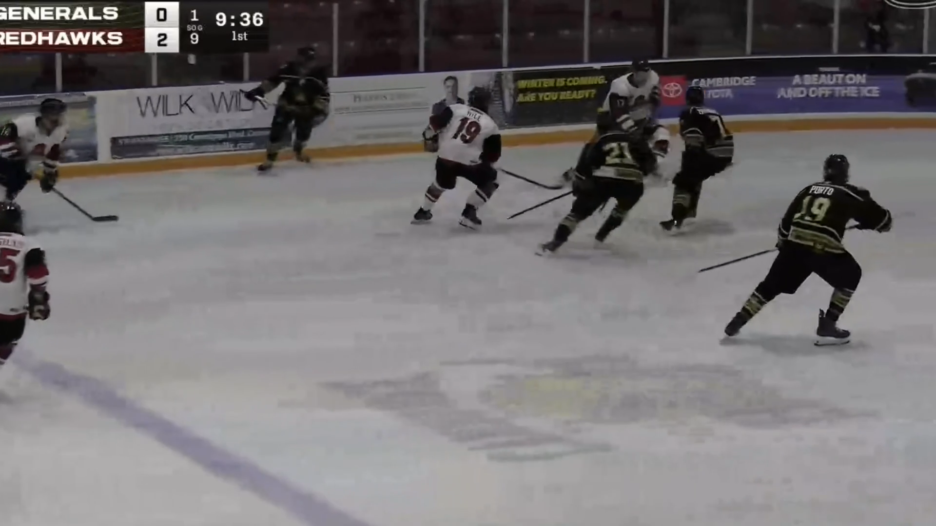 Maverick Hill #19  Offensive pressure , Give and Go  ,  hard pass to snipe