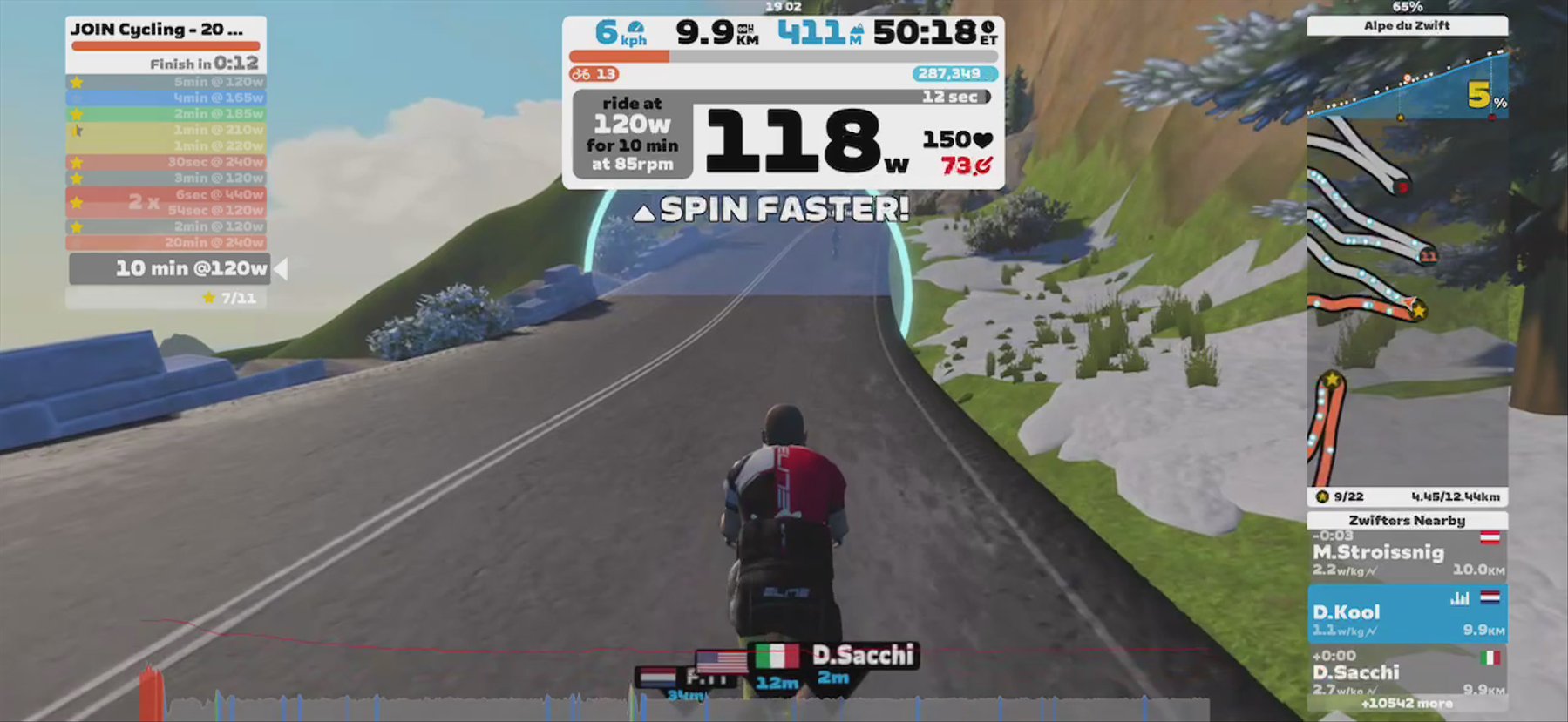 Zwift - JOIN Cycling - 20 min FTP test on Road to Sky in Watopia