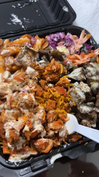 Blazin Chicken & Gyro - Monster Platter - falafel, lamb, chicken, rice, fries, salad, and white sauce - Halal Near Me - Hackensack, New Jersey