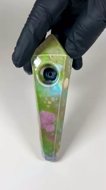 Preview pic of Diamond Pipe - 5 Inches - Ceramic - Green, Light Blue and Pink - FREE SHIPPING!