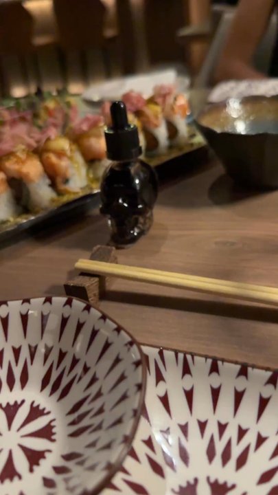 X Sushi - Ultimate Salmon and Ceviche Roll (peep the soy sauce bottle again!) - Sushi Bars Near Me - Winter Garden, Florida