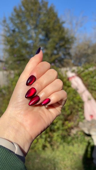 Dazzle Nails & Spa - Red Cat eye - Nail Salons Near Me - Houston, Texas