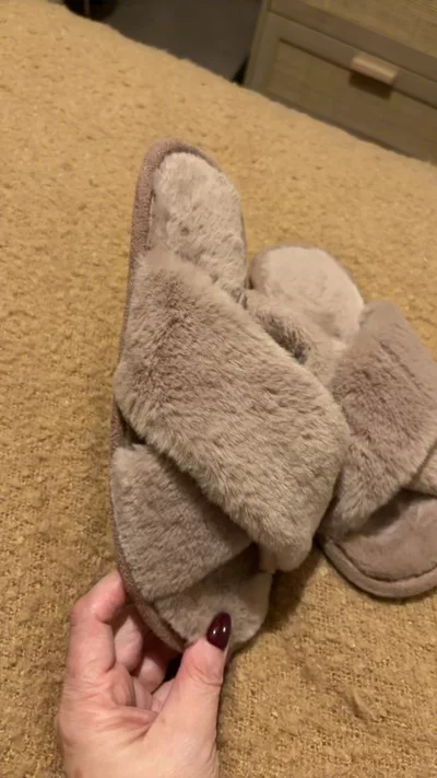 Sainsbury's Faux Fur Slippers blush pink size S image 1