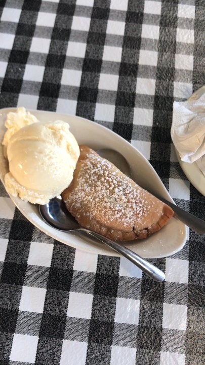 Flying Fish - FRESHLY FRIED chocolate pie a la mode.   DELICIOUS.  Serves one if you have a hangry sweet tooth; two if you just had a nice big entree. - Seafood Near Me - Garland, Texas