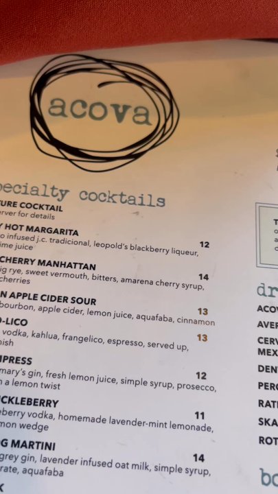 Acova - Menu - New American Near Me - Denver, Colorado