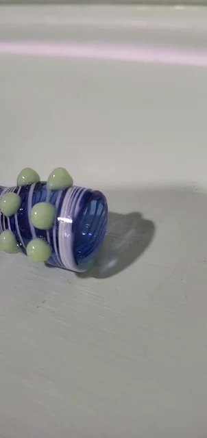 Preview pic of Ornate Green Blue and White Striped Chillum/One Hitter