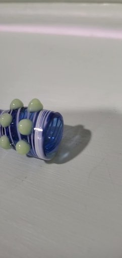 Preview pic of Ornate Green Blue and White Striped Chillum/One Hitter