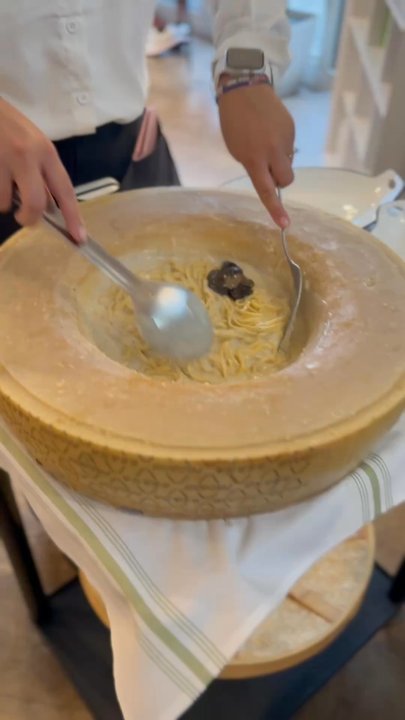 Petralunga - Table side preparation of your Pasta Cacio e Pepe Truffle dish - Pizza Near Me - Miami, Florida