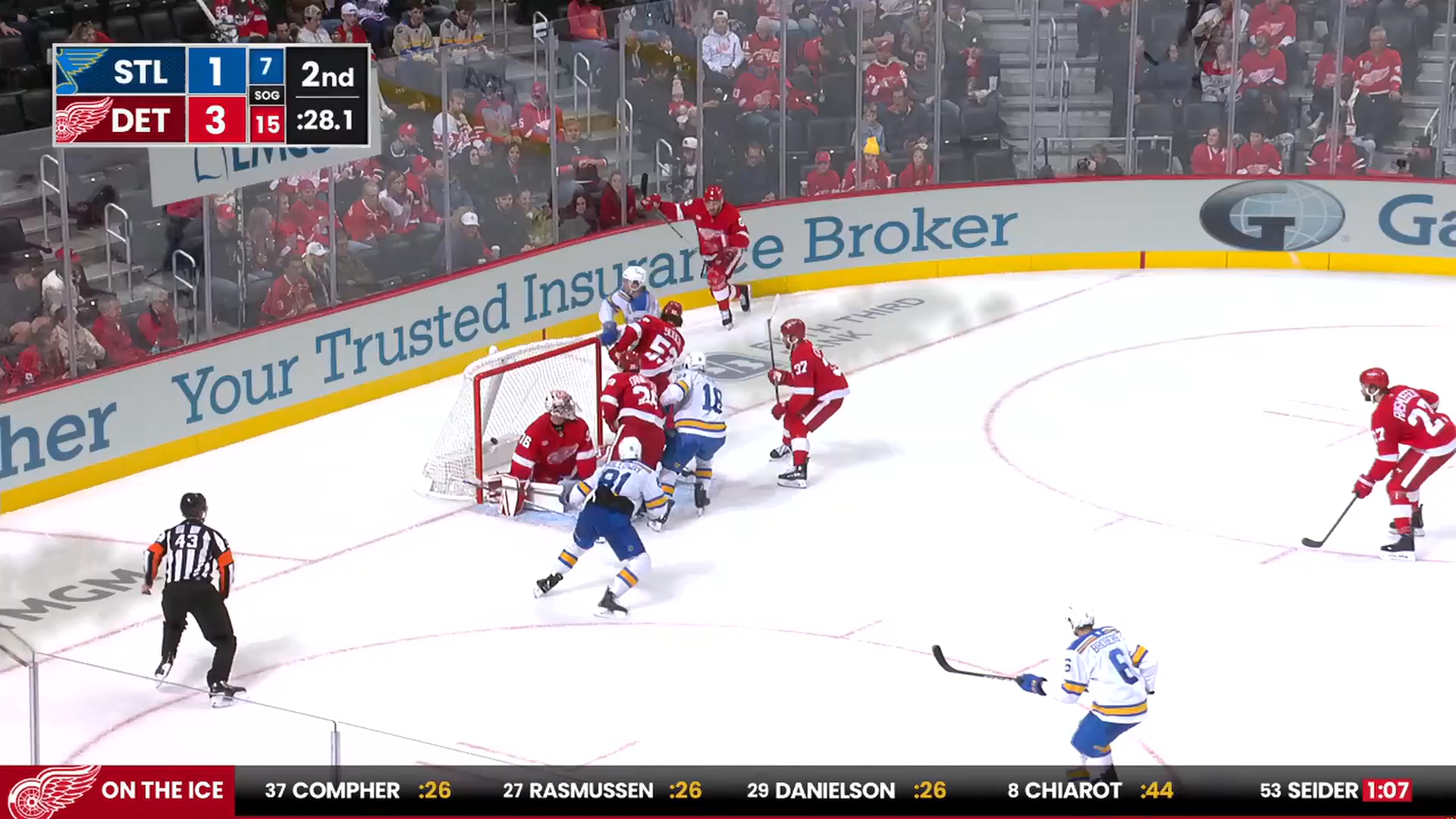 Blues Score Three Late, Rally Past Red Wings · Oct. 31, 2026