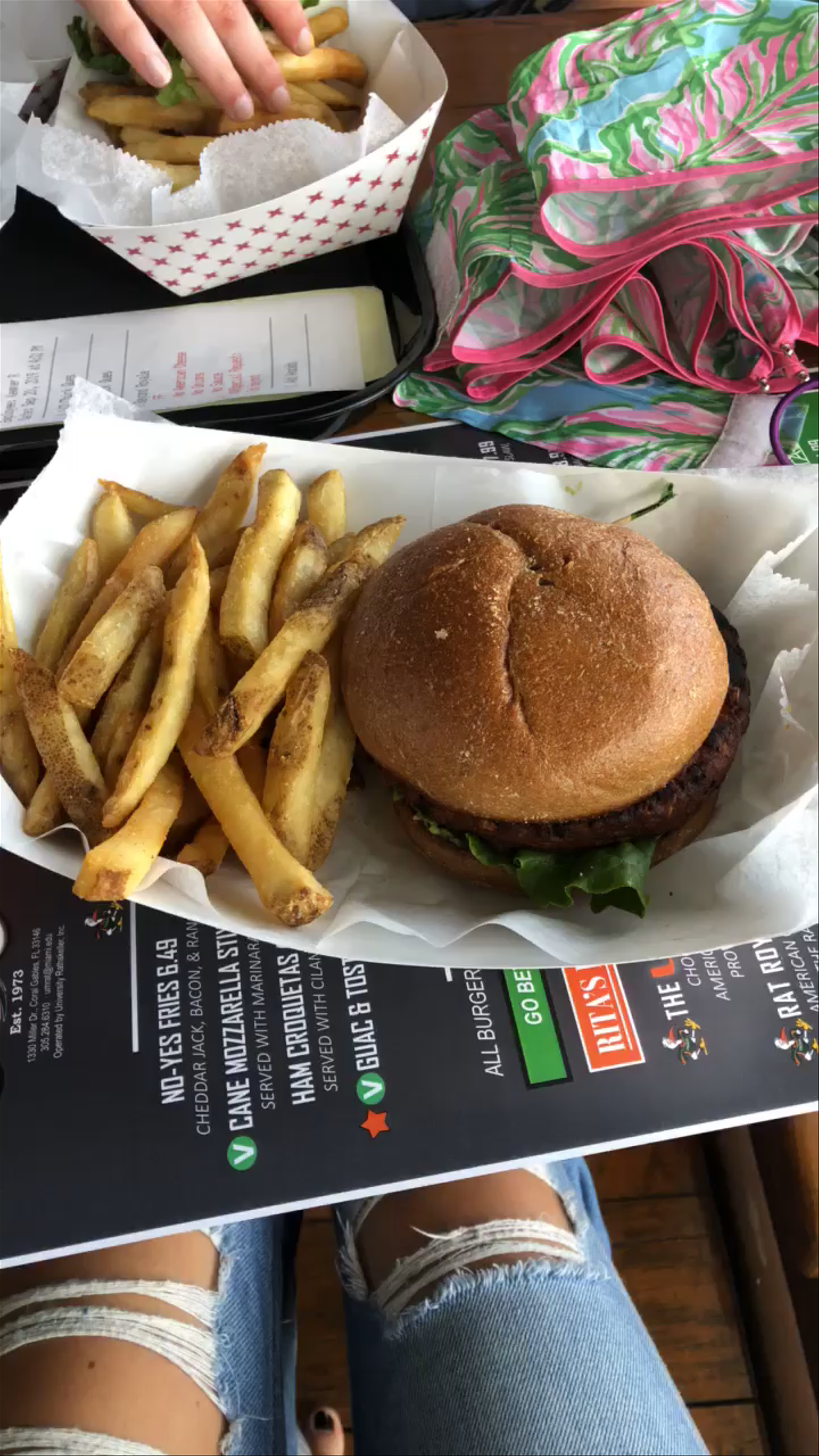 Casual Burger & Fries Lunch by a Scenic Lake in Coral Gables