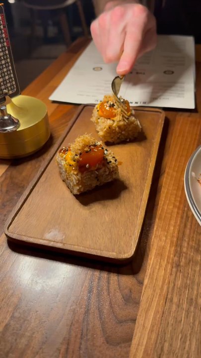 The Ends Restaurant - The perfect bite = Crudo + Egg Yolk Nigiri - New American Near Me - Scottsdale, Arizona