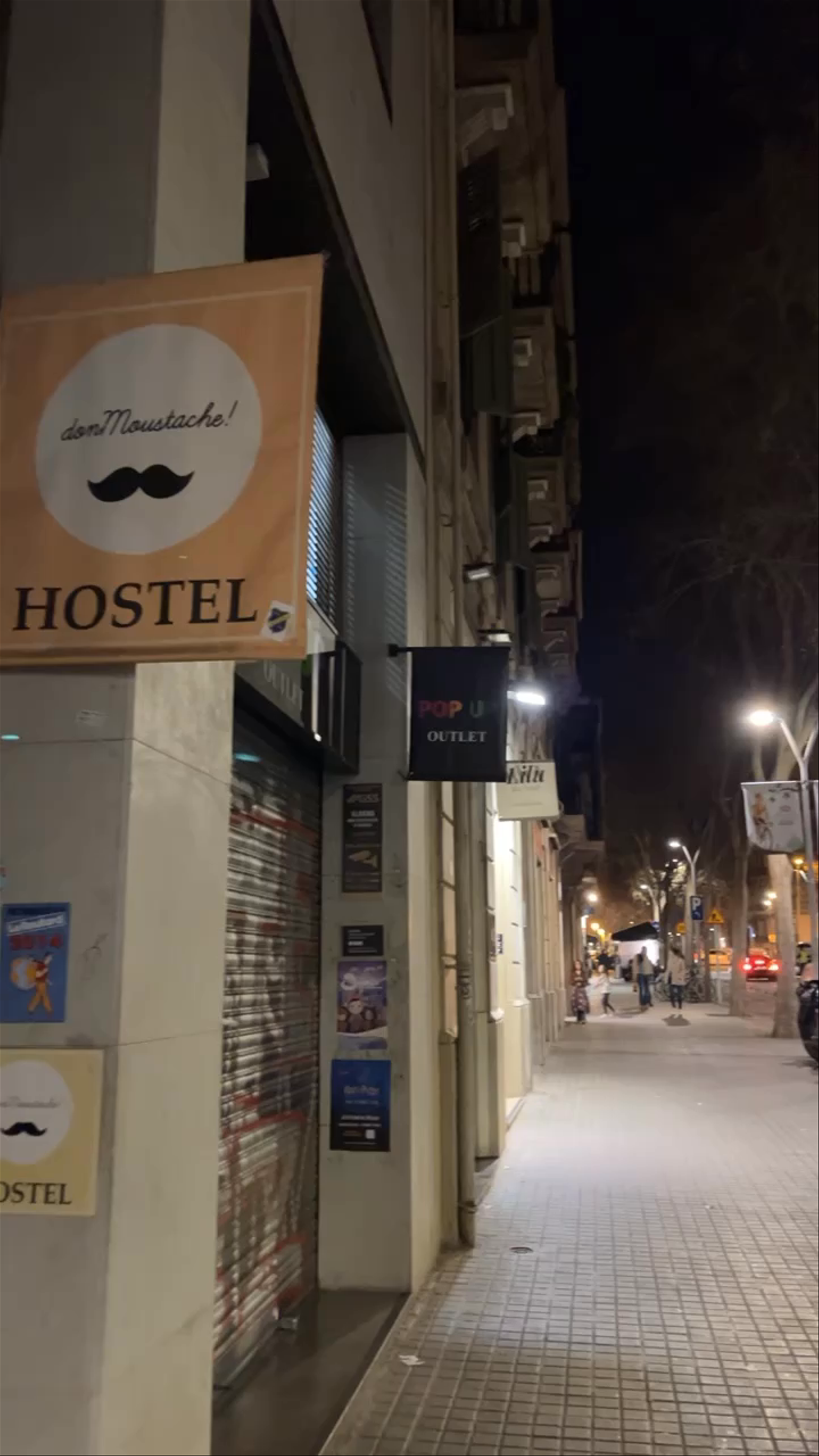 Evening Walk Past Don Moustache Hostel, Barcelona