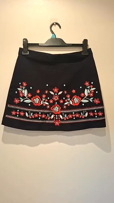 George Denim Embroidered  Skirt