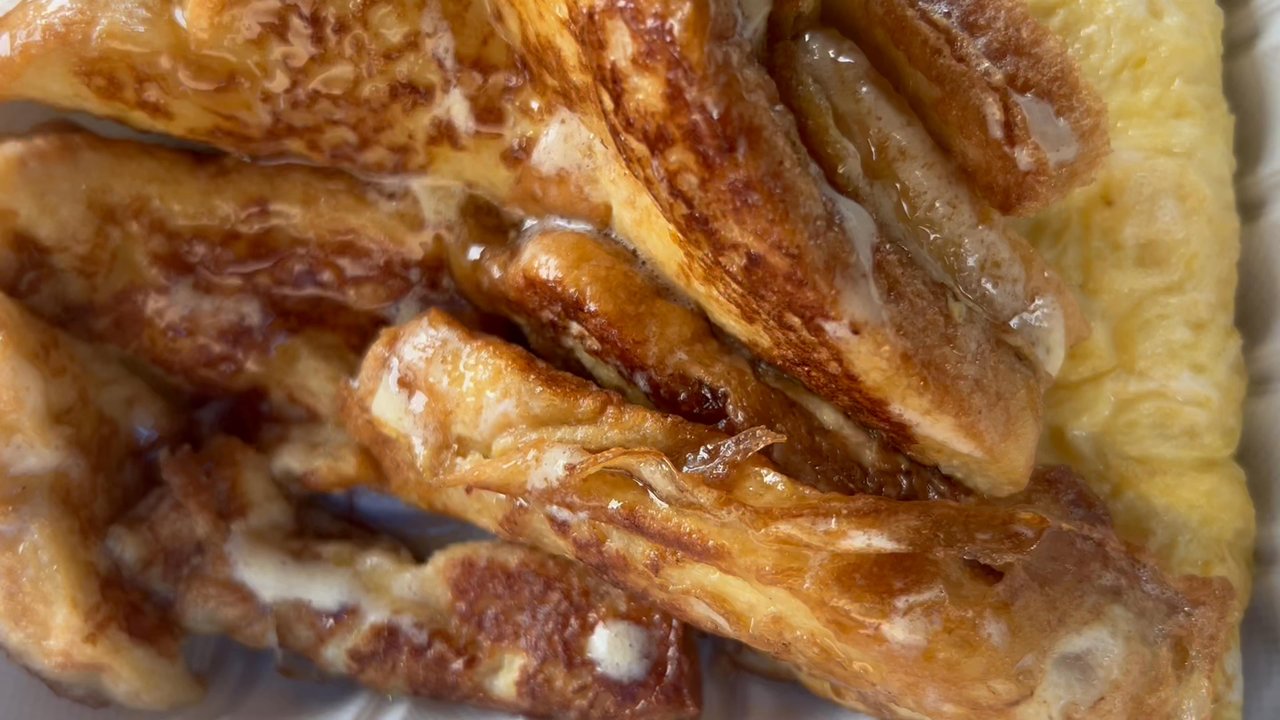 Pan's Kitchen - Buttered & Syrup French Toast and 2 Eggs Fried Hard - Breakfast & Brunch Near Me - Kaneohe, Hawaii
