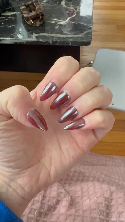 Avonmax Nail Spa - Deep red with silver chrome powder overlay - Day Spas Near Me - Avon, Connecticut
