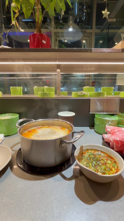 Side By Side Hotpot - POV sitting in front of the conveyor belt - Do-It-Yourself Food Near Me - Markham, Ontario