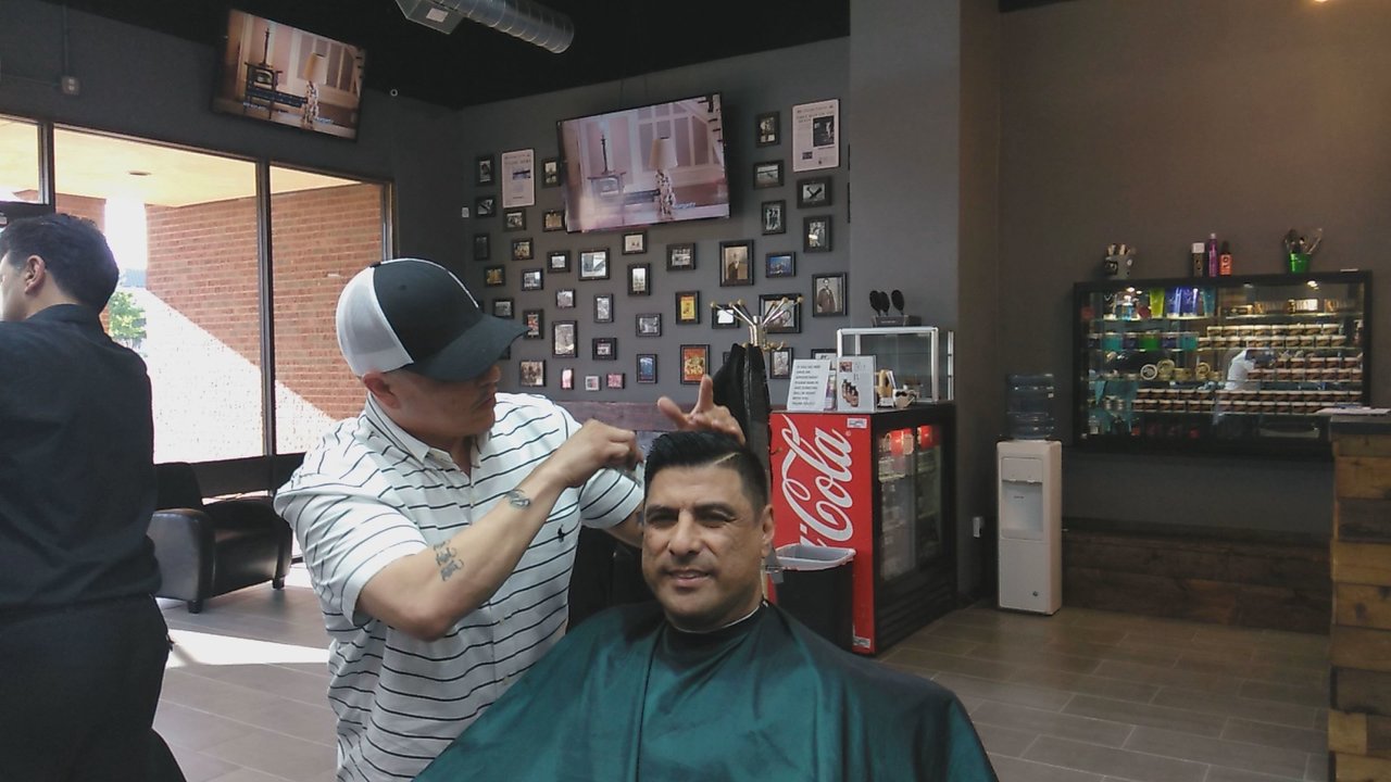 Lucky's Barber Shop - Reese and his customer at Lucky's Barbershop - Barbers Near Me - Dallas, Texas