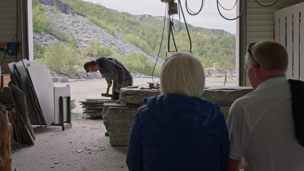 People cutting slate.