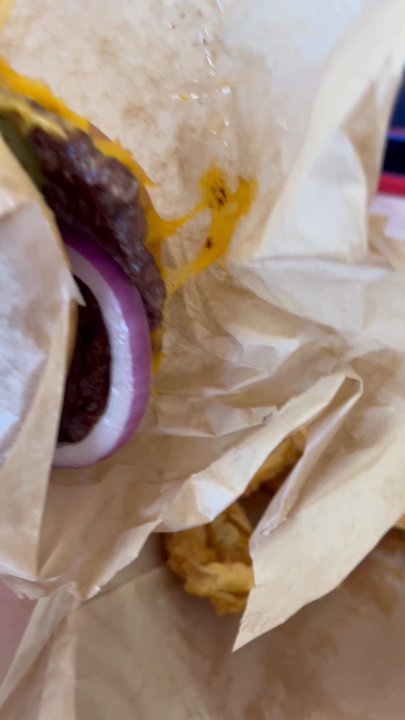 Captain Billy Whizzbang's - Jr Burger with cheddar, onion rings, whizzbang fries - Burgers Near Me - Waco, Texas