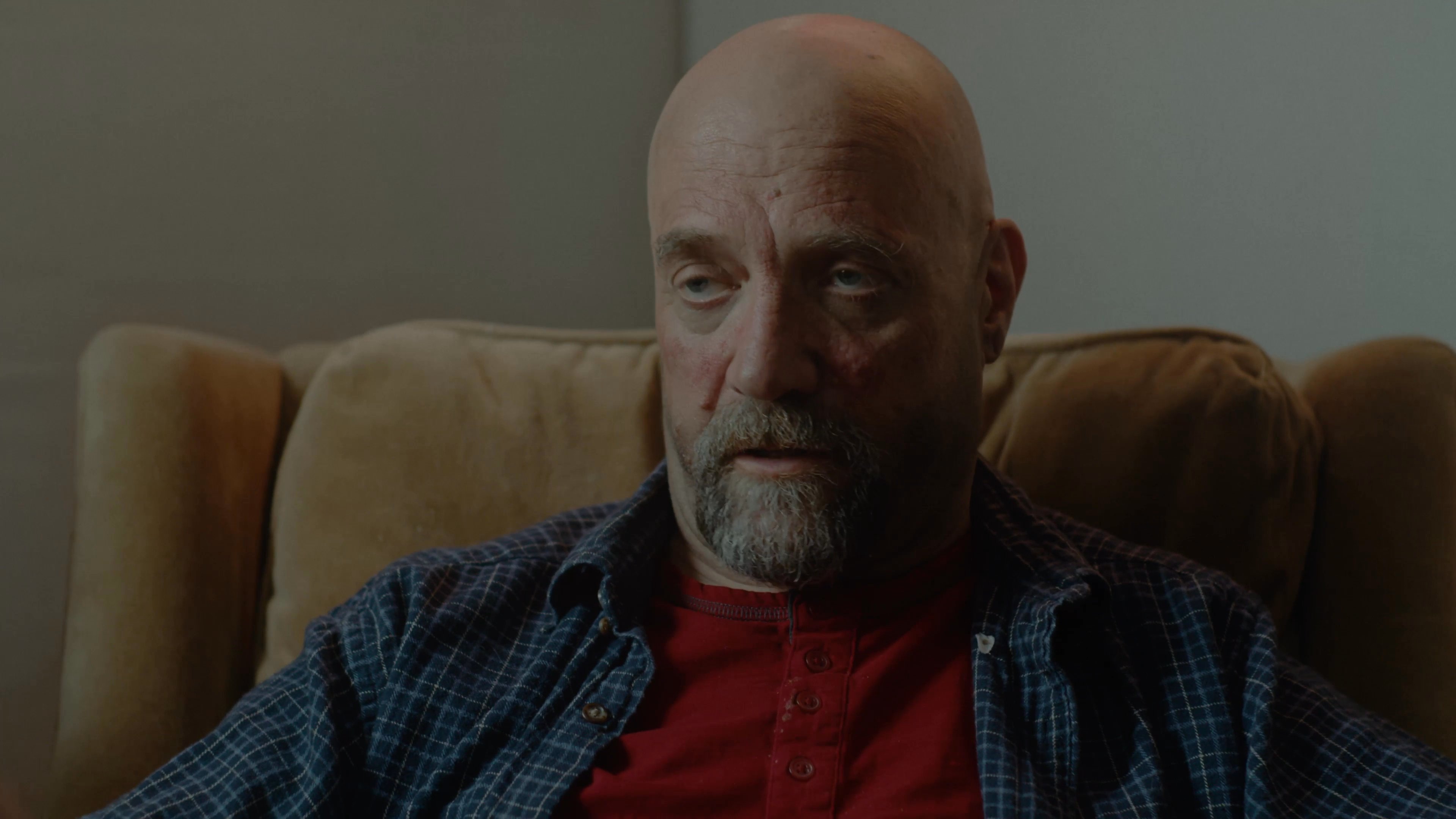 Two men engage in an informal discussion while seated in a home living room environment.