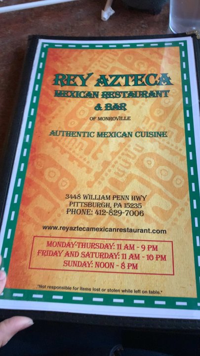 Rey Azteca Monroeville - Menu and Mexican Medici in the background - Mexican Near Me - Pittsburgh, Pennsylvania