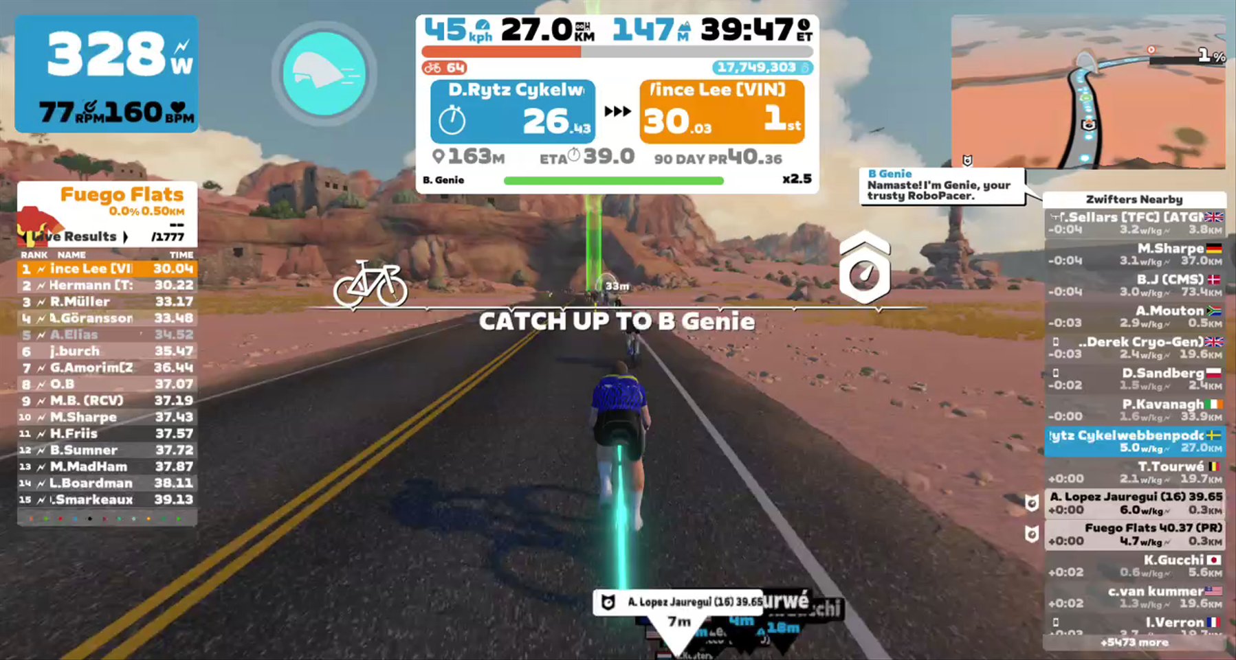 Zwift - Pacer Group Ride: Triple Flat Loops in Watopia with Genie