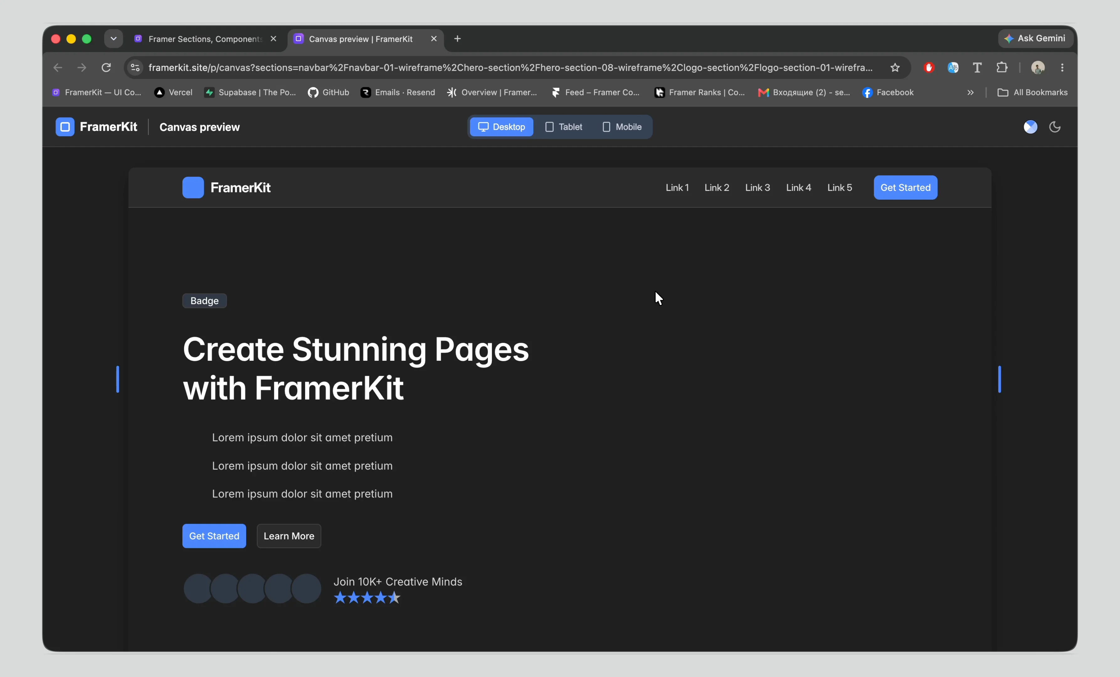 What if you could build a page before even opening Framer ? 👀You can now do exactly that on the FramerKit websiteBrowse the library, add any sections you like - including premium ones - and see how they look together in a live preview, just like in FramerAnd all that’s left is to add editing… and I might accidentally build my own website builder 😂Try it out yourself - link  ✨
