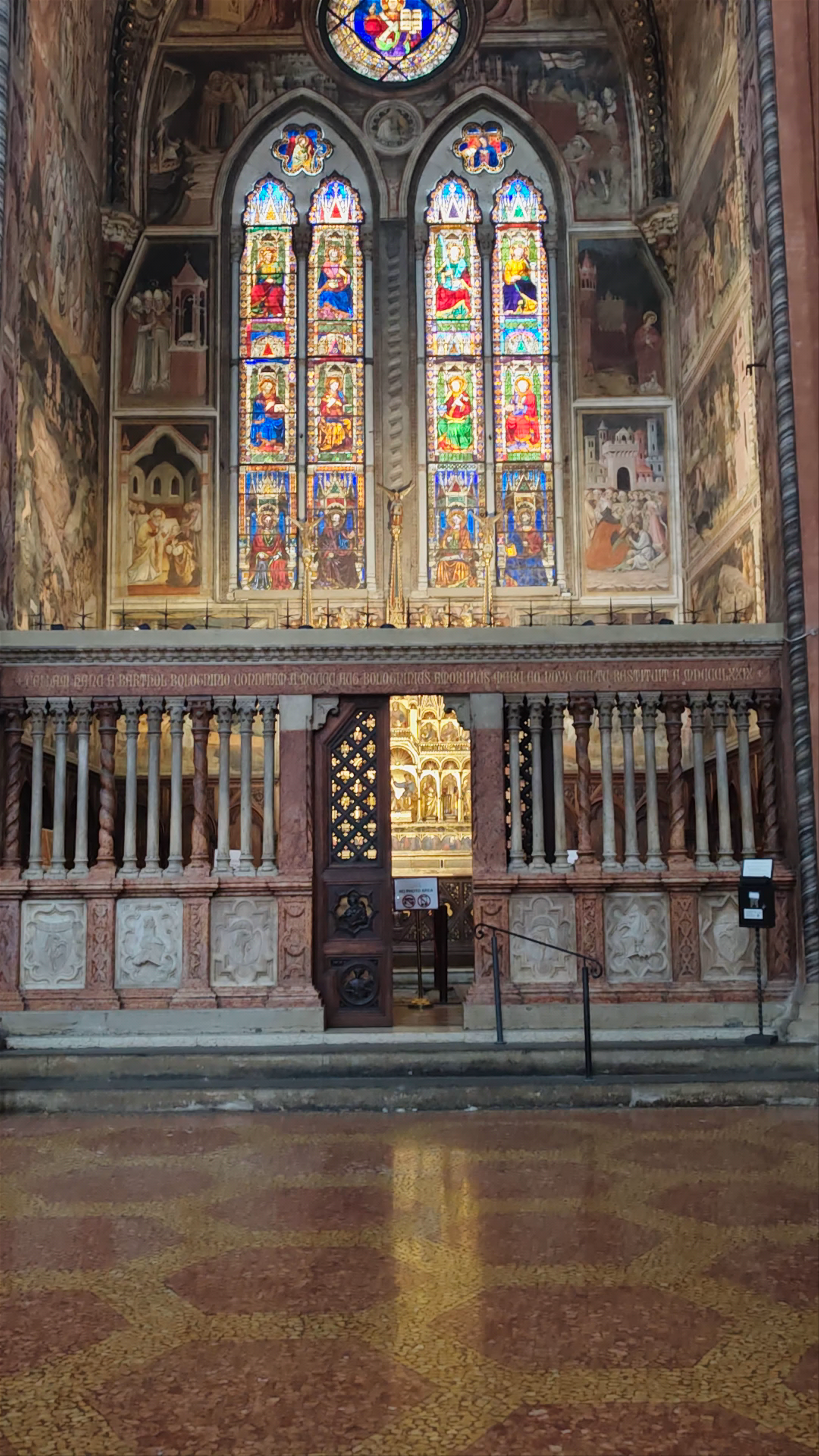 Campanile di San Petronio Interior: Illuminated Stained Glass in Bologna